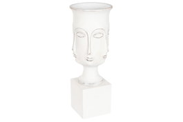 DKD Home Decor Macetero de Fibra de Vidrio con Cara y Acabado Envejecido Blanco 35x35x93