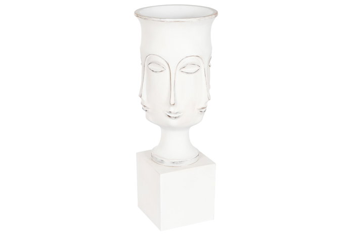 DKD Home Decor Macetero de Fibra de Vidrio con Cara y Acabado Envejecido Blanco 35x35x93 DKD Home Decor Macetero de Fibra de Vidrio con Cara y Acabado Envejecido Blanco 35x35x93