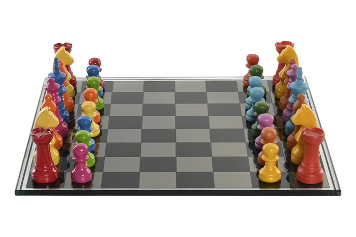 DKD Home Decor Juego de Mesa Ajedrez Resina y Cristal Multicolor 60x60 cm