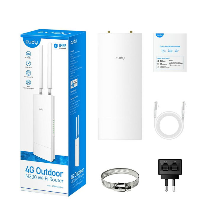 Cudy LT400 Router 4G LTE N300 Wi-Fi para exteriores, Blanco Cudy LT400 Router 4G LTE N300 Wi-Fi para exteriores, Blanco