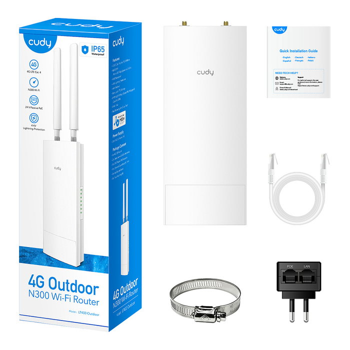 Cudy LT400 Router Wi-Fi 4G LTE Cat 4 N300 Exterior Blanco