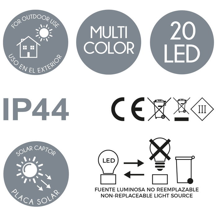 Home Deco Factory Guirnalda Solar 20 LEDs Color Plástico