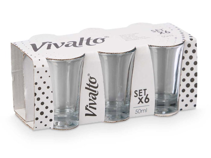 Vivalto Set 6 Vasos Chupito 50 ml Vidrio Transparente 17.3x7.5x8 cm (Set de 12)