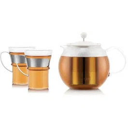Bodum ASSAM SET Tetera de Prensa Francesa 1.0 L con 2 Vasos de Vidrio 0.35 L