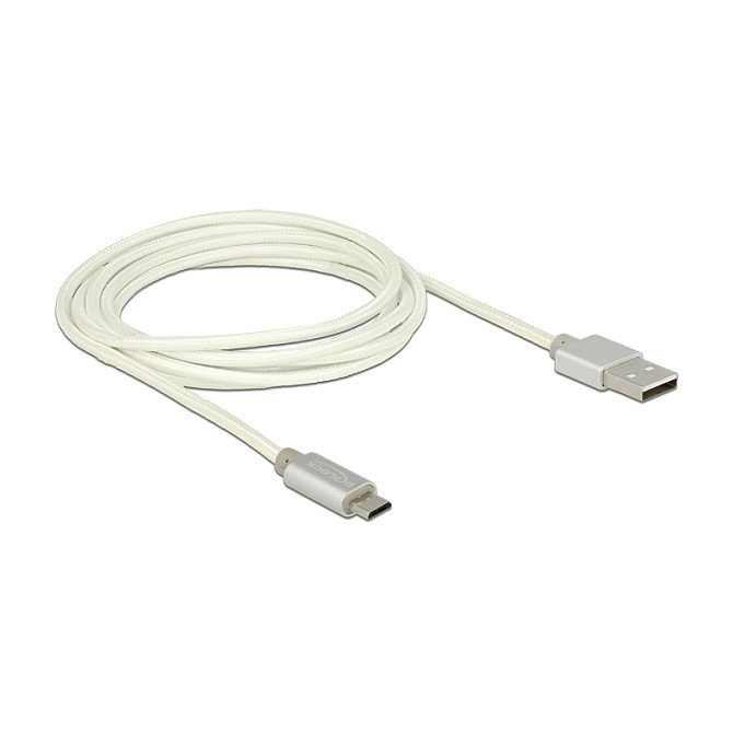 DeLOCK Cable USB 2.0 A a Micro-USB B de 2 m, Blanco/Plata