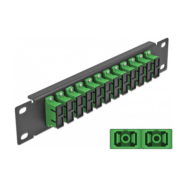 DeLOCK Panel de conexión de fibra óptica 10″ 12 Puertos SC Duplex Verde/Negro DeLOCK Panel de conexión de fibra óptica 10″ 12 Puertos SC Duplex Verde/Negro