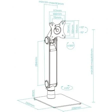 Tooq Soporte de Sobremesa DB1741TN-B para Monitor/Pantalla 17-32 Pulgadas, Giratorio, Inclinable, Negro, hasta 8kg