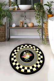 Mijölnir Quadratic 120 Alfombra de Baño 100% Poliéster con Impresión Digital y Base Antideslizante Redonda 120cm
