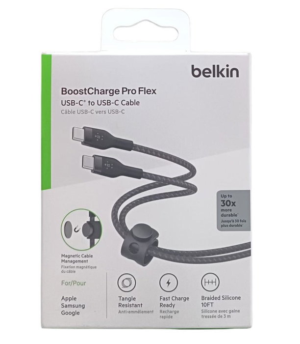 Belkin Cable USB-C a USB-C Trenzado de 3 Metros (3m) Negro, para Carga y Datos, CAB011BT3MBK