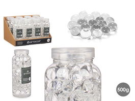 Giftdecor Bote de Gel Transparente para Decoración, 500 Gramos, Dimensiones 7.2 x 17.5 x 7.2 cm, Incluye Bolas de 2 cm (Set de 24)