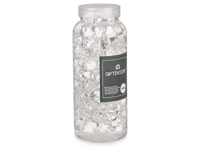 Giftdecor Bote de Gel Transparente para Decoración, 500 Gramos, Dimensiones 7.2 x 17.5 x 7.2 cm, Incluye Bolas de 2 cm (Set de 24)