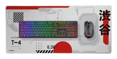 Trust Alfombrilla Gaming GXT 759 XXL 900x400mm, 3mm grosor, bordes cosidos, base antiderrapante - Negro, Gris, Rojo, Blanco