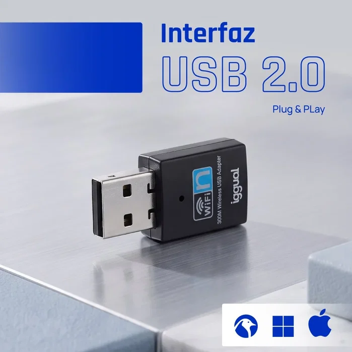 Iggual Adaptador USB WiFi 300 Mbps 2,4 GHz IGG320488