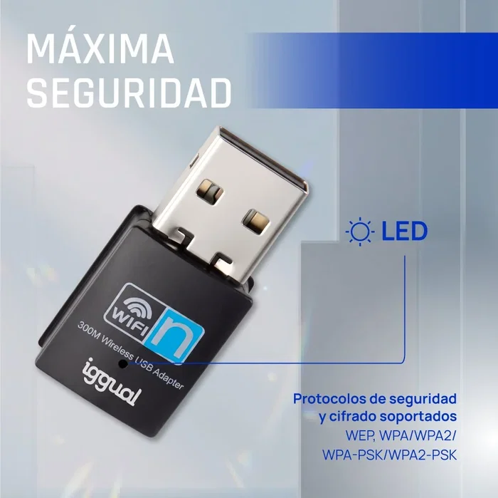 Iggual Adaptador USB WiFi 300 Mbps 2,4 GHz IGG320488