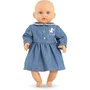 Corolle Vestido Weekend in Paris - COR1740742365305 - Muñeca de 30 cm en Imitación Denim con Cuello Peter Pan y Bordado de Corazón