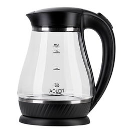 Adler Hervidor de Agua de Cristal Ad 1274 - 2200W, 1.7L, Apagado Automático, Base Giratoria 360°, con Retroiluminación LED y Protección sin Agua