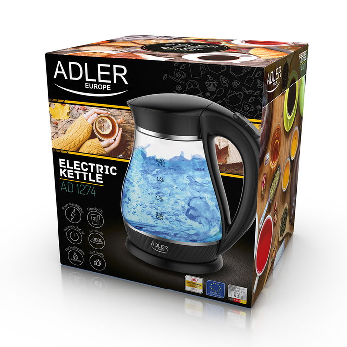 Adler Hervidor de agua de cristal Ad 1274, 1,7 l, 2200 w Adler Hervidor de agua de cristal Ad 1274, 1,7 l, 2200 w