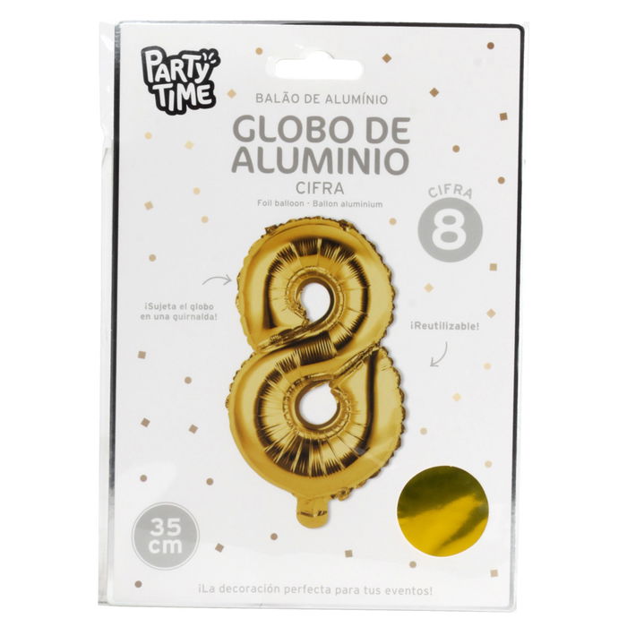 Party Time Globo Cifra 8 Oro Altura 35 cm