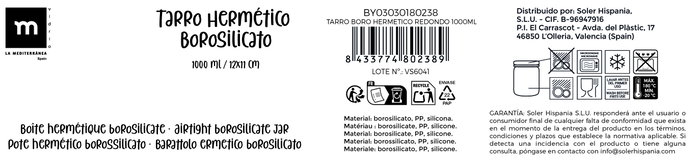 La Mediterranea Tarro Boro Hermético Redondo 1000ml La Mediterranea Tarro Boro Hermético Redondo 1000ml