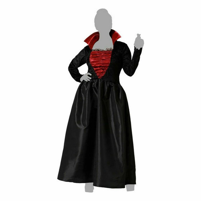 Disfraz de Vampiresa Mujer Adulta Largo Negro con Escote Rojo y Cuello Alto M-L
