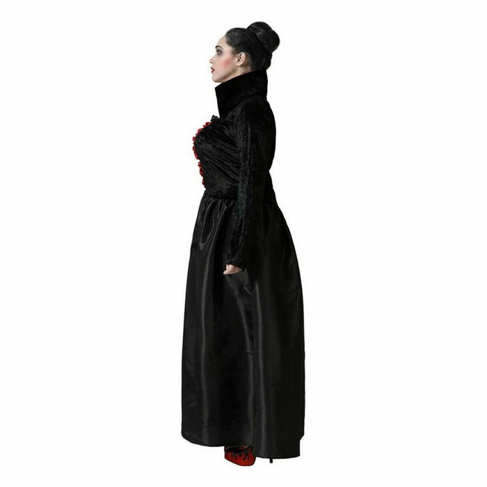 Disfraz de Vampiresa Mujer Adulta Largo Negro con Escote Rojo y Cuello Alto M-L