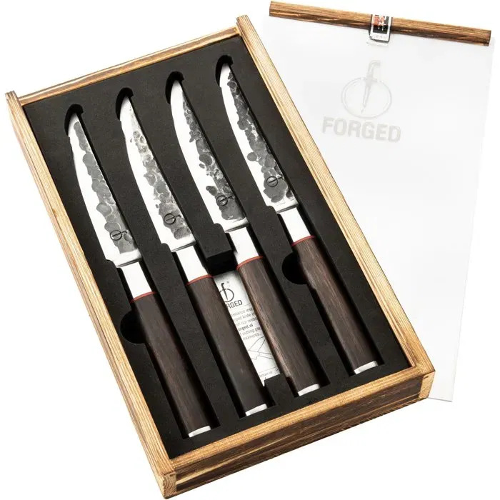 Forged FOR8720039623644 Juego de 4 Cuchillos para Carne Acero Japonés 440C Mango Madera Dalbergia