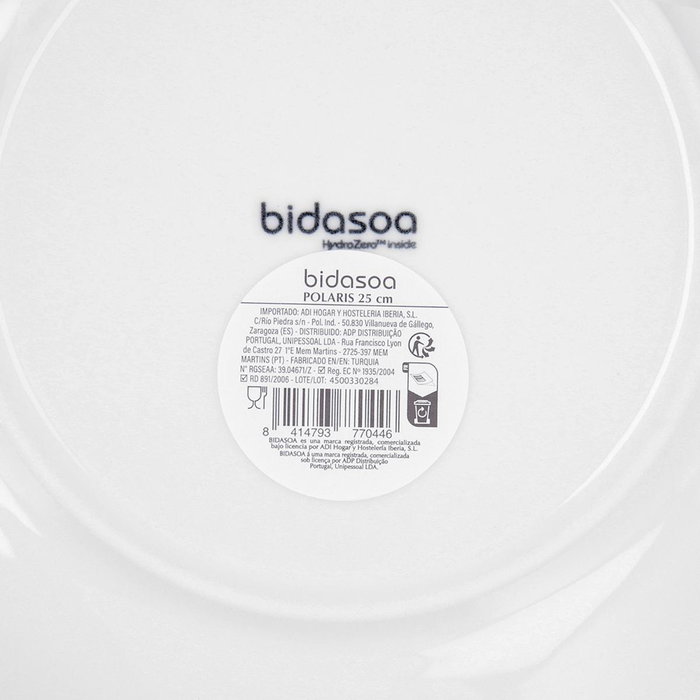 Plato Llano Porcelana Polaris Hydrozero Bidasoa 25 cm