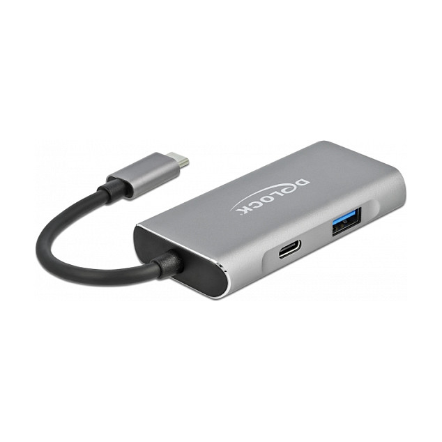 DeLOCK Concentrador USB 3.2 Gen 2 Externo Tipo-C con 4 Puertos: 3 USB-A y 1 USB-C, Aluminio, Velocidad 10 Gbps, 10000 Mbit/s, Negro Gris, Plug and Play, Cable 12 cm