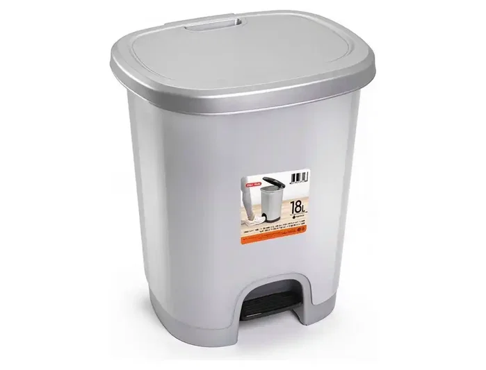 Plasticforte Papelera con tapa y pedal de 18 litros, color plata