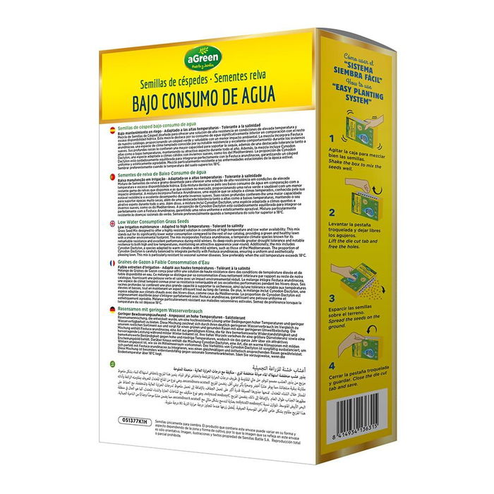 Agreen Semillas de Césped Bajo Consumo de Agua 1 kg para 50 m² con 60% Ahorro de Agua