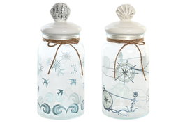 DKD Home Decor Set de 2 Botes Herméticos de Cristal y Gres Stella Maris 1200ml Azul