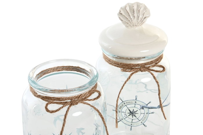 DKD Home Decor Bote Atlantico Colección Stella Maris Cristal y Gres Azul 11 x 26 x 11 cm (6 Unidades)