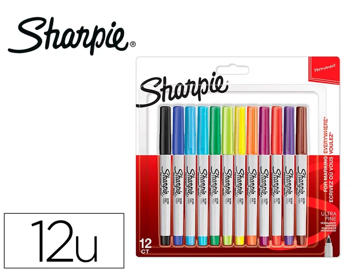 Sharpie Rotuladores Permanentes Punta Ultrafina Surtidos de 12 Unidades