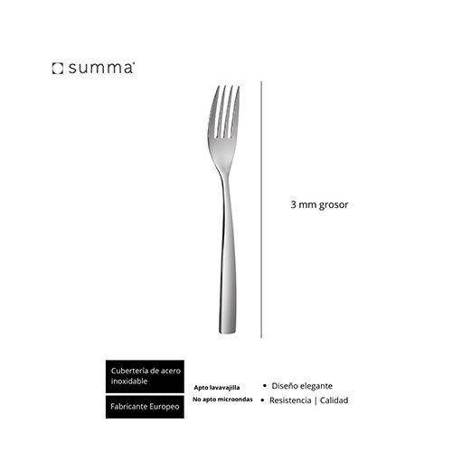 Summa Sinxelo Tenedor Mesa Satinado, Acero Inoxidable, 205 mm, Plata - Cubertería (Set de 12)