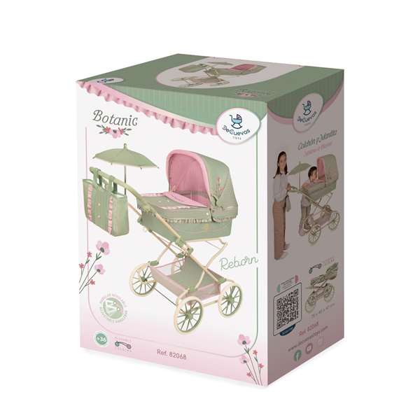 Botanic - Coche Reborn Plegable con Sombrilla y Bolso para Muñecas de hasta 55 cm - Español e Inglés