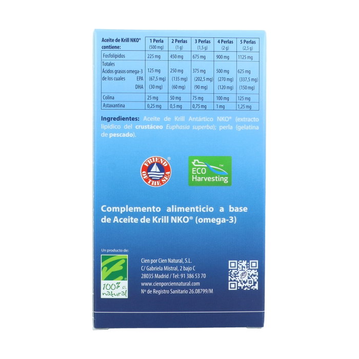 CIEN POR CIEN NATURAL Aceite de Krill NKO 120 perlas de 500mg