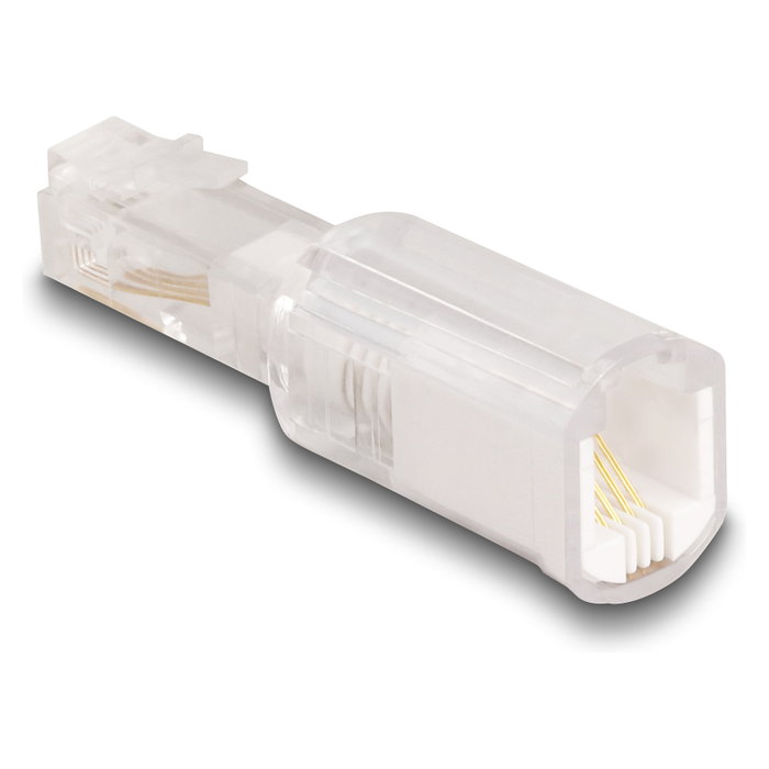 DeLOCK Adaptador Antitorsión RJ10 Macho a RJ10 Hembra Transparente/Blanco