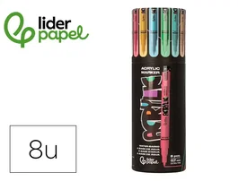 Liderpapel Rotulador Acrylic Base Agua Todo Tipo de Superficie Punta Fina 0,7 mm Caja de 8 Unidades Colores Pasteles