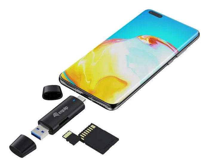 Equip 245462 Lector de Tarjetas USB 3.2 Gen 1 (5Gbps) Tipo-A/Tipo-C para SD, SDHC, SDXC, MicroSD - Negro