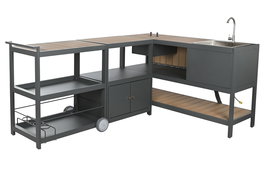 DKD Home Decor Set de 3 Isla Cocina Terraza Y Jardin Gris Natural 236 x 50 x 91 cm