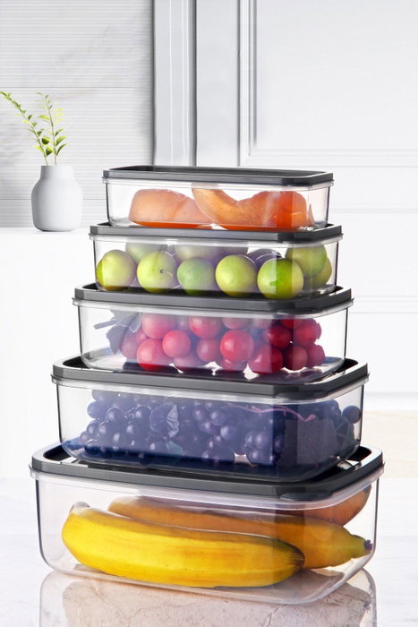 Hermia Set de Cajas de Almacenaje EMBSEF05-3581321, Sin BPA, Set de 5 Piezas Transparentes Hermia Set de Cajas de Almacenaje EMBSEF05-3581321, Sin BPA, Set de 5 Piezas Transparentes