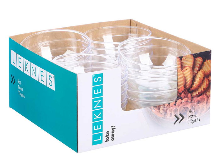 Leknes Bol Redondo Pequeño Transparente 700 ml Plástico (PS) 15.2x7x15.2 cm (Set de 48)