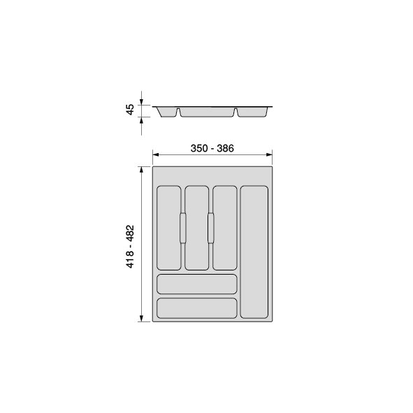 Emuca Cubertero Optima para cajón Universal, módulo 450mm, Plástico, Gris