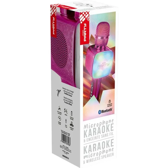 Bigben Party Micrófono Bluetooth todo en uno con efectos de luz y sonido - Rosa