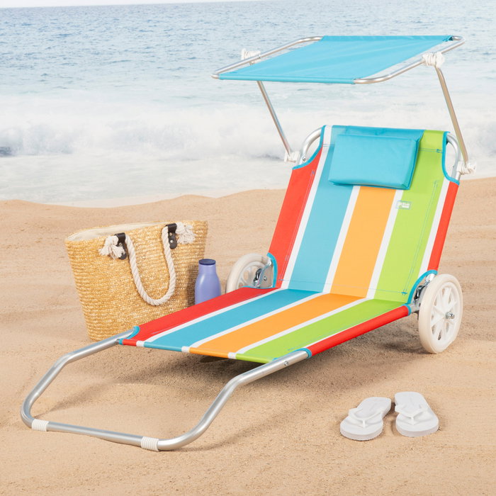 Aktive Tumbona carro playa 2 en 1 con cojín acolchado y parasol