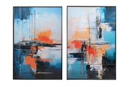 DKD Home Decor Cuadro Abstracto Azul Blanco 3.5 x 120 x 80 cm (2 Unidades) Aluminio MDF
