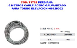 Cable de acero galvanizado para persiana de 6 metros con torno de elevación