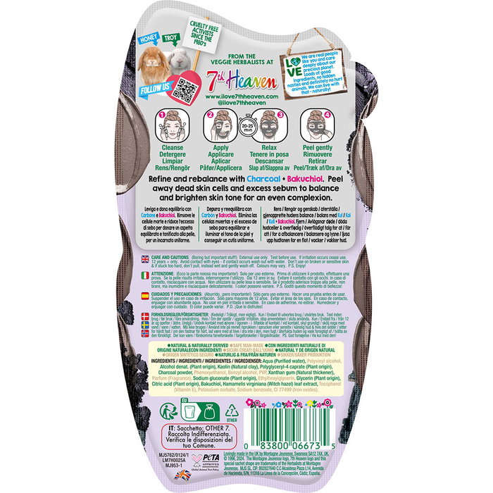 7Th Heaven Mascarilla Facial Peel-Off Carbón y Arcilla Negra 10 ml