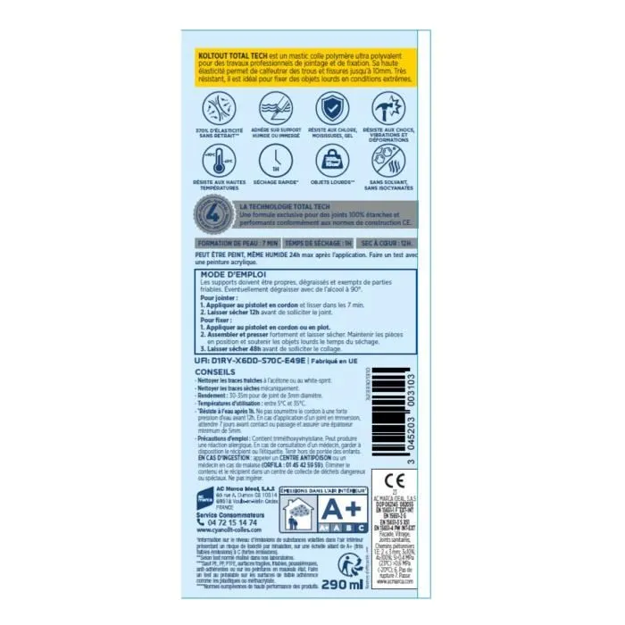 Cyanolit Adhesivo de fijación y sellado CYA3045203003103 Gris Cartucho 290 ml Multimaterial Resistente Flexible