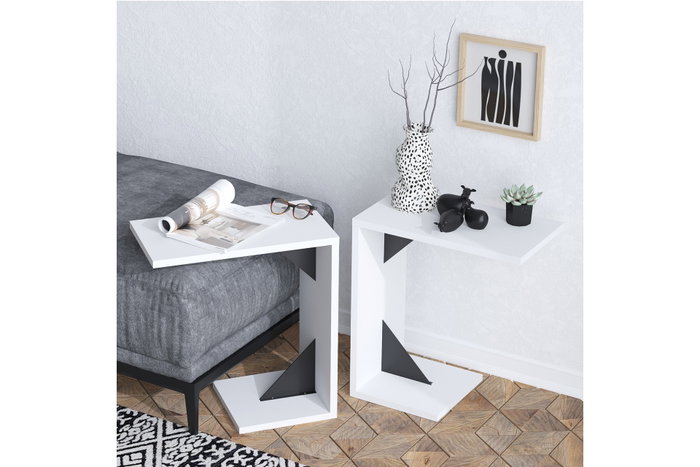 Hanah Home Mesa Auxiliar Zoey Negro Blanco 40x54x30 cm Tablero Partículas Melamina 18mm